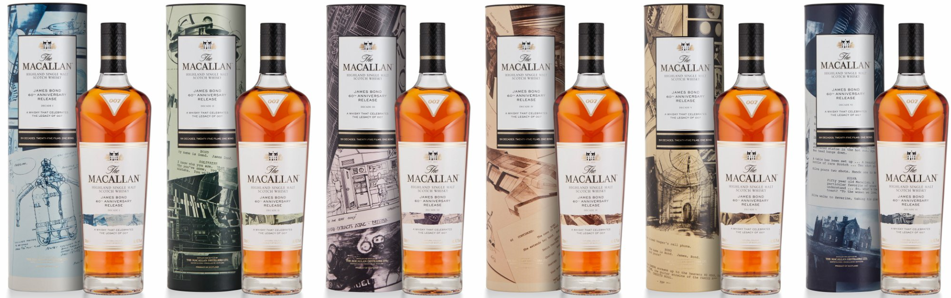 <日本未入荷品・抽選品>MACALLAN 60周年記念　007 DECADE6 Macallan James Bond 60th Anniversary Release - Full Set