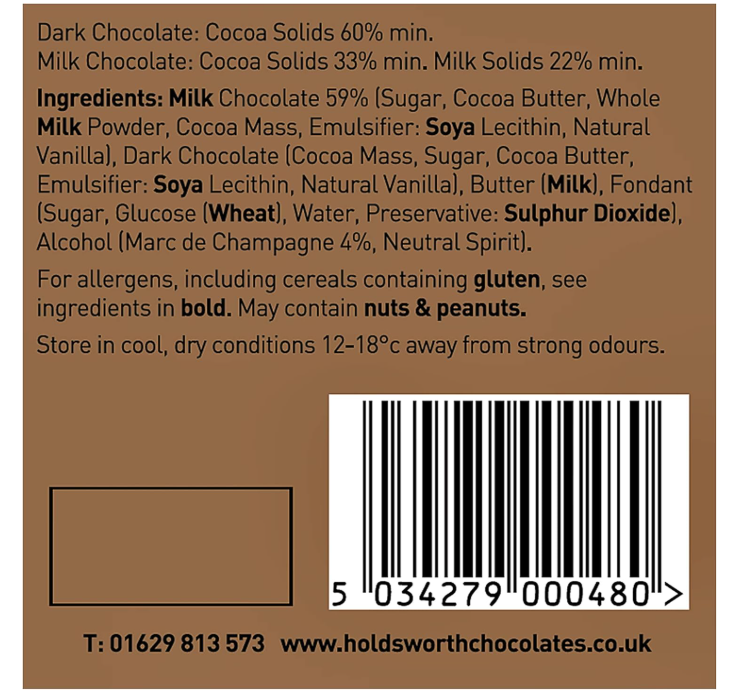 Holdsworth Chocolates Classics - Marc de Champagne Milk Chocolate  Truffles 55g