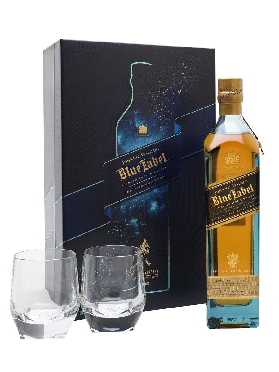 johnnie walker blue label glass gift set limited edition design | blended whisky